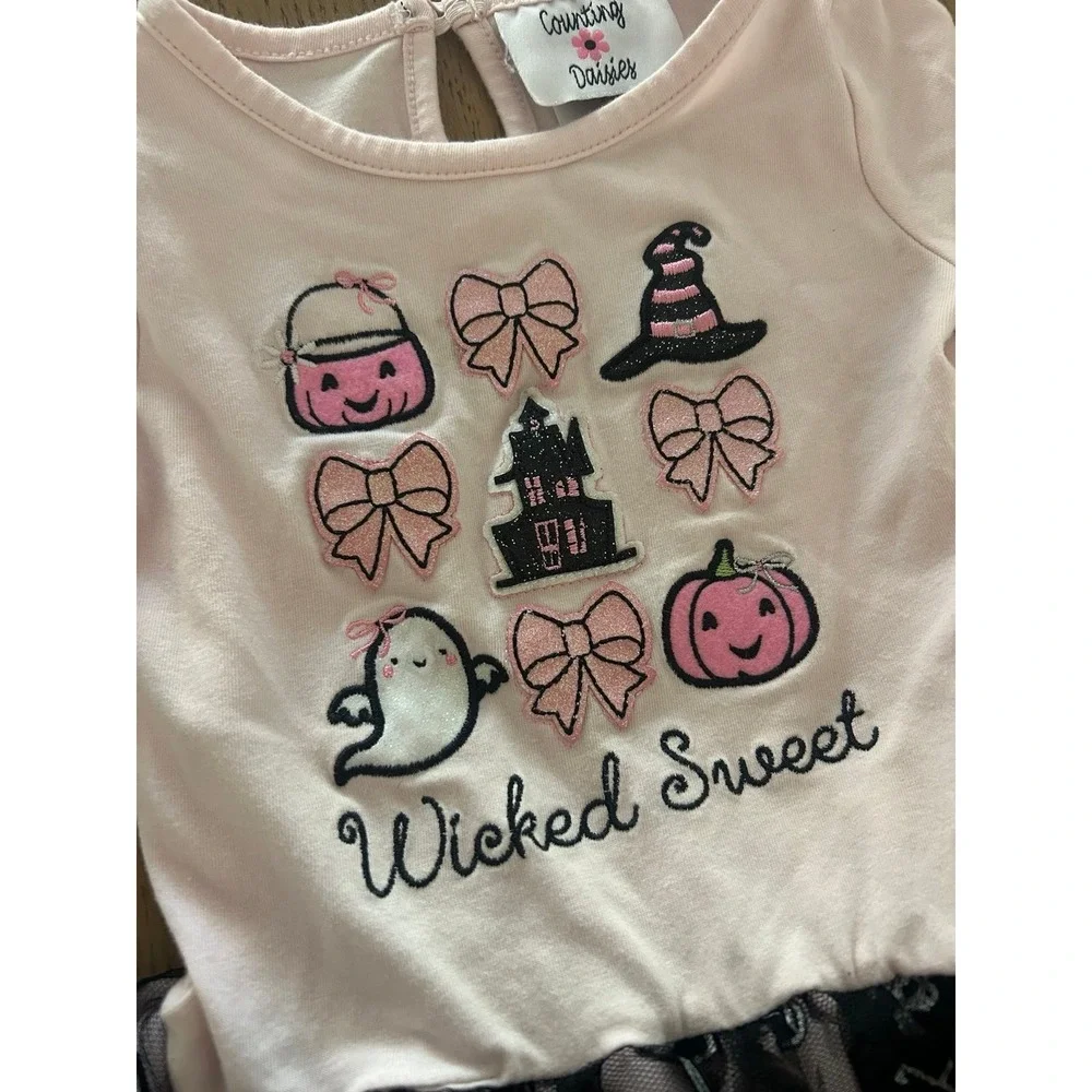Counting Daisies Halloween Toddler Girls Dress 2T Tulle Bottom